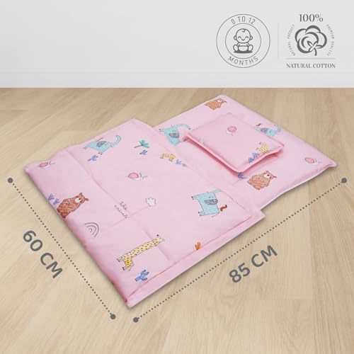Image of R for Rabbit Snuggy Cozy Baby Bedding Set, 100% Cotton Portable Mattress Set for Newborn, Travel-Friendly Soft Toddler Bed 60x85 cm, Bed, Pillow & Blanket Set of 3 Pieces for 0-12 Months (Blush Pink)
