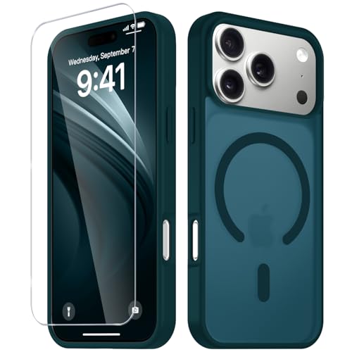 Image of YENAPOON for iPhone 17 Pro Max Case, Matte Magnetic Phone Cover [with 1 Screen Protector] [Support for MagSafe] [Shockproof Military Grade Protection] Translucent Frosted Back, Blue