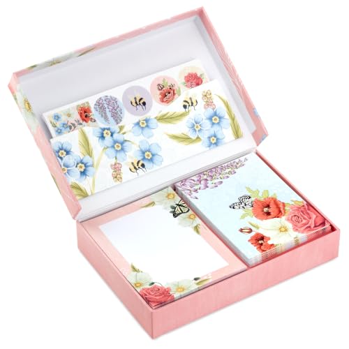Hallmark Stationery Set with Cards, Notepad and Stickers (Pink Florals)
