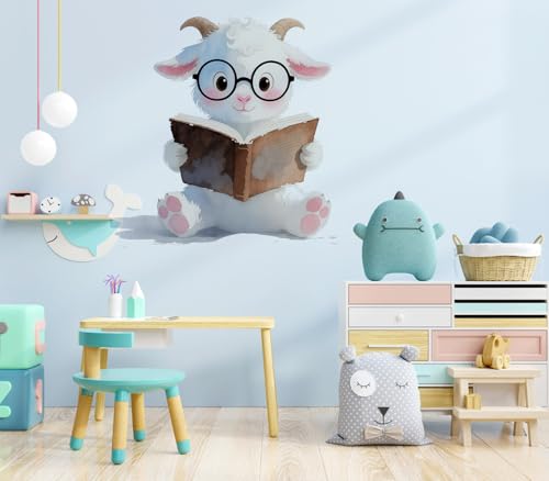 Vinilo decorativo de pared con diseño de cabras leyendo libros miniatura 3