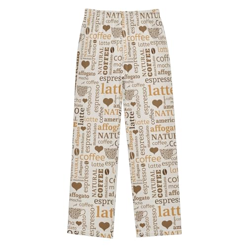 Coffee Love Heart Boys Long Pants Soft Trousers Elastic Waist Kids Lounge Bottoms with Pockets S-XL