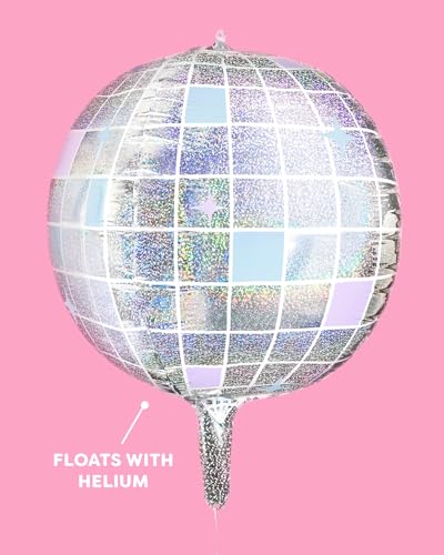 xo, Fetti Iridescent Disco Ball Foil Balloons - 4 pk, 22" | Last Disco Bachelorette Decorations, Groovy Birthday Party Supplies, 70s Baby Shower, NYE, Space Cowboy