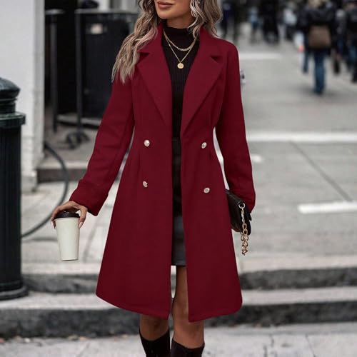 utcoco Women's Wool Blend Long Pea Coat Double Notched Lapel Breasted Woolen Trench Overcoat2