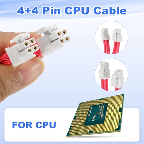 Cable CPU 8 pin PATIKIL blanco rosa ideal para personalizar el cableado de torres PC Gaming 3