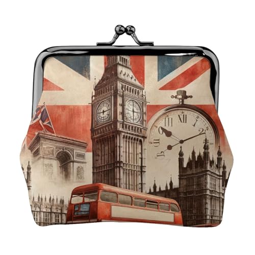 Pu Leather Buckle Coin Purse Collage-Icons-Of-London Girls Kiss-Lock Change Purse Wallets