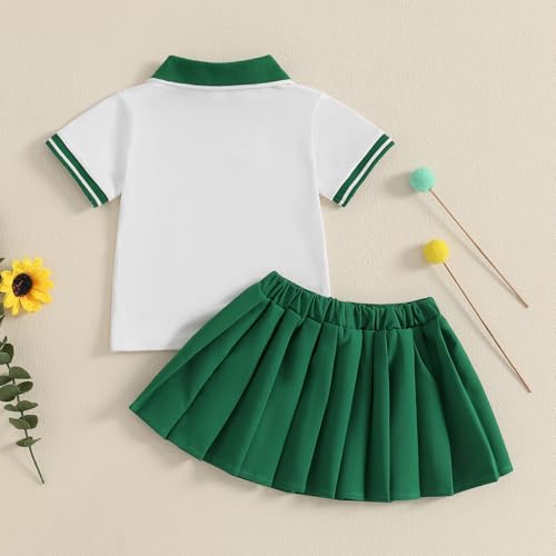 Toddler Baby Girl Clothes Short Sleeve Polo Shirt Tops Pleated Mini Skirt 2Pcs Little Girls Summer Outfits Set3