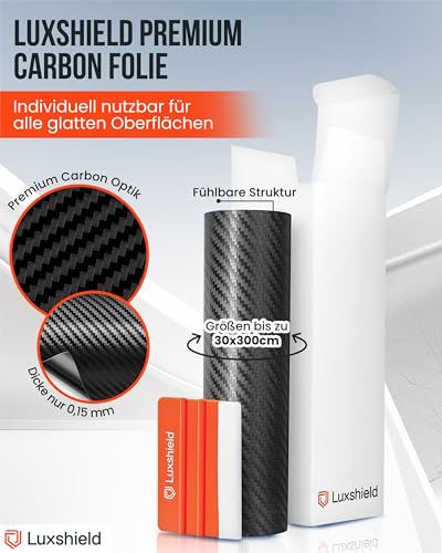 Luxshield Carbon Folie 12x100cm für Auto, Motorrad, Bike - selbstklebend, Meterware aus DE
