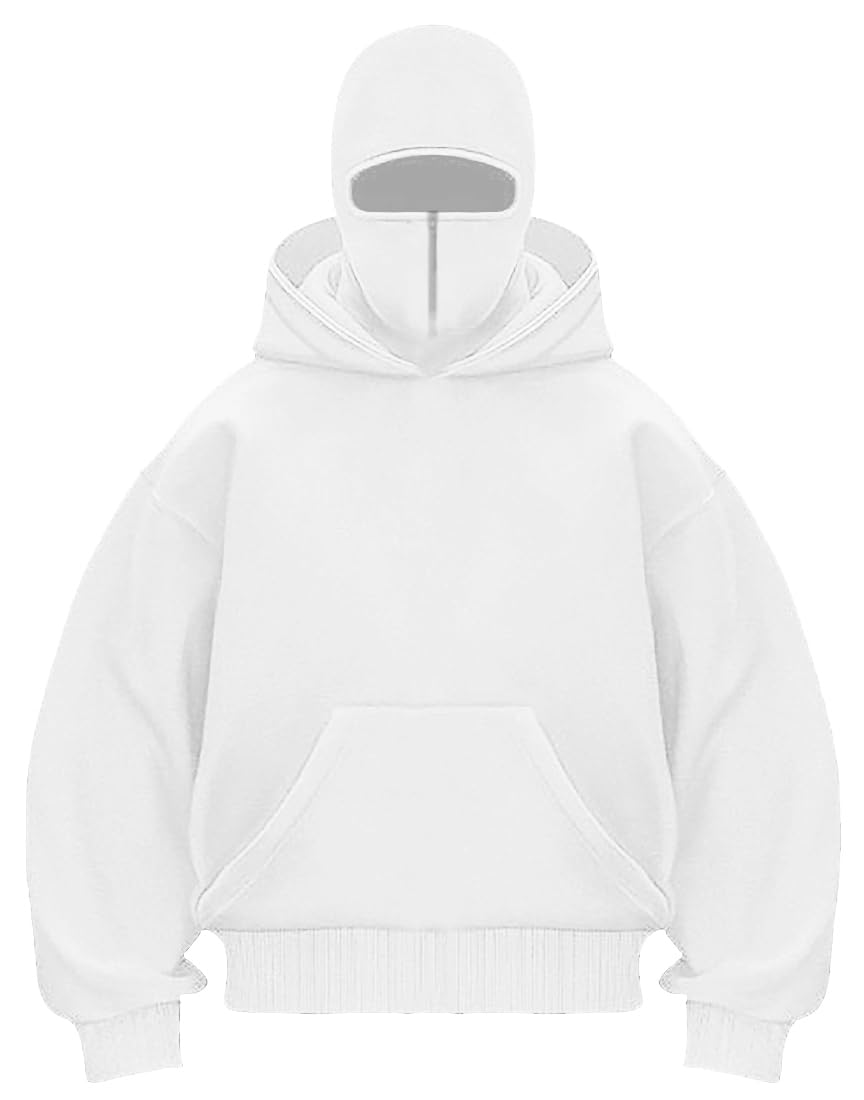 EUDOLAH Men's Balaclava Hoodie Half Zipper Jacket Double Hooded Sweatshirt Wind Resistant Athletic Coat