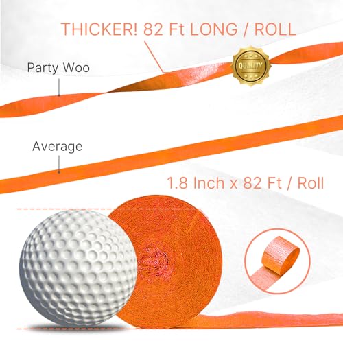 Image of PartyWoo Crepe Paper Streamers 8 Rolls 656ft, Pack of Orange Crepe Paper Party Streamers, Crepe Paper for Birthday Decorations, Party Decorations, Wedding Decorations (1.8 Inch x 82 Ft /Roll)