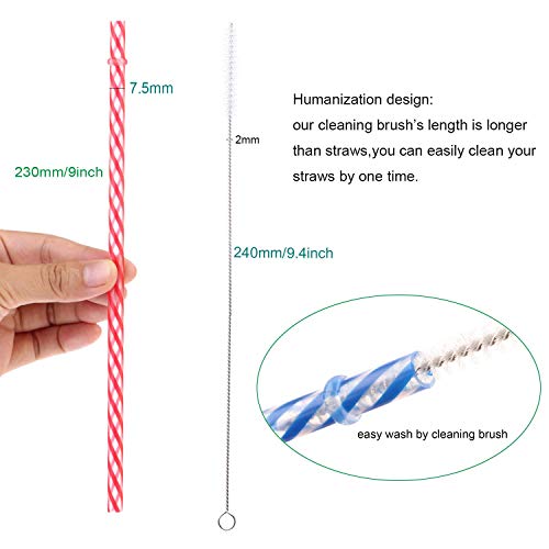 Dakoufish 12 Piece 9 Inch Reusable Plastic Thick Drinking Straws Bpa Free Mason Jar Straws Transparent Small Stripe (9Inch 6Color) #TOP2
