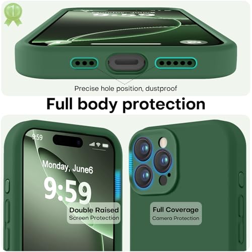 Image of LOVE 3000 Designed for iPhone 16 Pro Max Case, Premium Silicone with [Soft Anti-Scratch Microfiber Lining] Shockproof Protective Phone Case for Men Women Girls 6.9 inch, Green