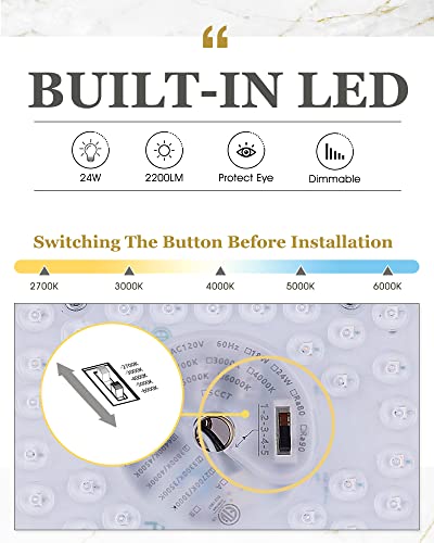 Image of 13 inch Gold LED Flush Mount Ceiling Light, 24W, 5CCT | Milk Glass, 2200LM, 2700K /3000K /4000K /5000K /6000K, Close to Ceiling Light Fixtures for Bedroom Hallway Kitchen, AD-22008-L-GD