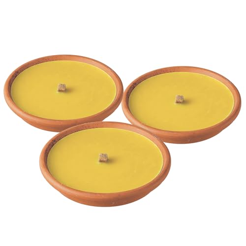 Horeca Candles - Bougies Citronnelle en pot en Terre Cuite - Lot de 3 Bougies Parfumées - Durée 8 Heures - Jaune - Cire anti-moustiques - Pour jardin d'Extérieur,...