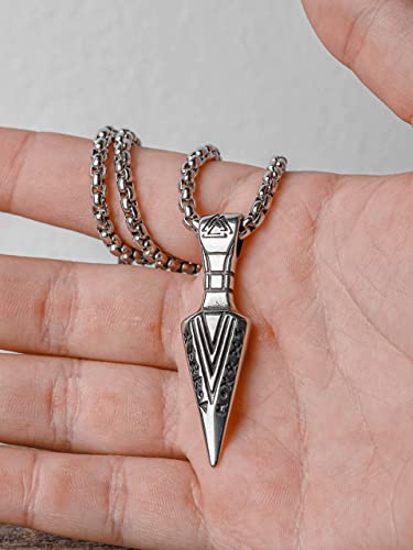 HAQUIL Viking Arrowhead Necklace, Stainless Steel Rune Gungnir Spear Arrowhead Pendant, Box Chain, Jewelry for Men and Women4