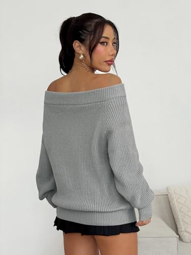 Image of ZAFUL Sweaters for Women Off Shoulder Knit Sweater with Long Sleeve Loose Pullover Jumper Tops