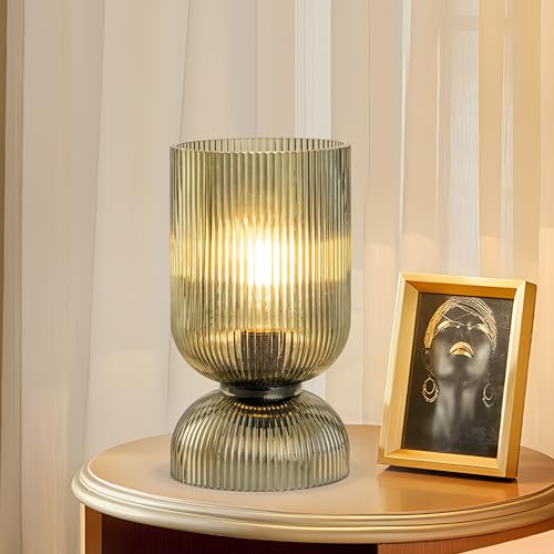 Gmrhndy Modern Table Lamp,Glass Mid Century Lamp with Green Glass Shade, Bedside Lamp with On/Off...