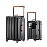 [タビトラ] JUPITER FLY スーツケース キャリーケース ワイドハンドルキャリー USBポート付き USB充電 TSAロック カップホルダー付き 隠しフック機能 360度回転 ファスナーフレーム 出張 静音 軽量 旅行 ブラック L