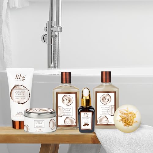 bath and body gift basket set for women - coconut vanilla christmas gifts for women spa gift basket 17-piece bath gift set self care gifts for mothers day fathers day birthday gifts for her amp him