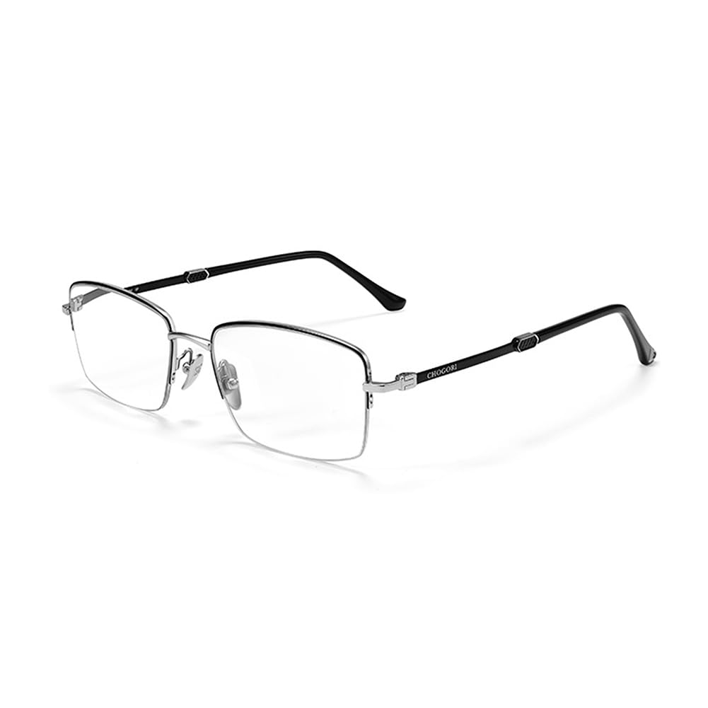 JIETIAN Männer Business Titanium Anti-Blaulicht-Brille, HD PC Aspheric Lenses Anti-Müdigkeit Lesebrille,Silber,+2.5
