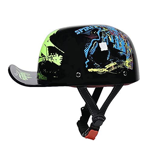 Woljay Vintage Open Face Motorcycle Helmet Baseball Cap Half Helmets Retro Men Women for Chopper Cruiser Street Scooter Moped Cap Jet - DOT Certified (Large Concert)