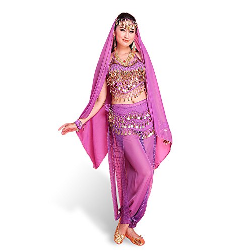 CoastaCloud Femme Belly Danse du Ventre déguisement Costume Carnaval Paillettes Danse Top Pantalons