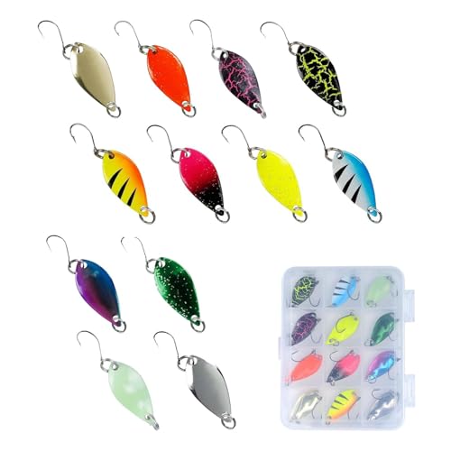 SVOCK 12PCS Spoon Trout Area, Esche Artificiali Trout Area Spoon Kit 2.5g 3.5g 5g, Pesca Accessori Spoon per Pesca Alla Trota, Set di Esche in Metallo Cucchiaini Pesca Trota Lago