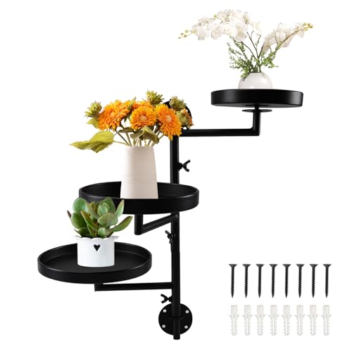 Les-Theresa 3 Tier Wall Plant Stand, Heavy Duty Flower Wall Stand 180° Rotating Window Plant Shelf For Window, Plant Shelves Window Metal Wall Plant Holder for Plant Lovers, Home, Balcony, Office