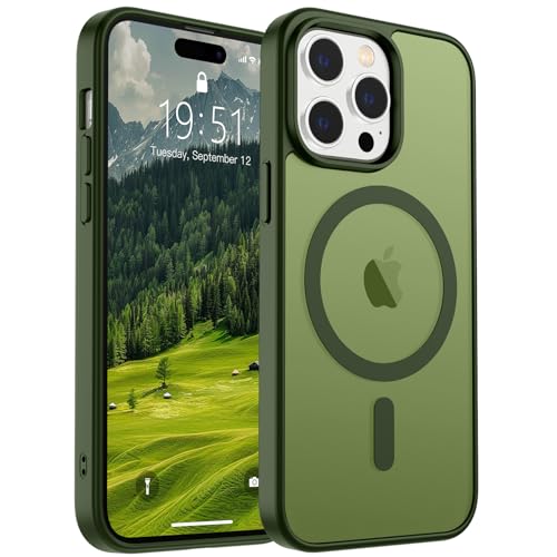 Image of SUPFINE Magnetic for iPhone 14 Pro Case (Compatible with MagSafe) (Military Grade Drop Protection) Slim Translucent Matte Shockproof with Anti-Fingerprint Phone Case,Cangling Green