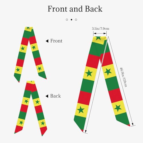 Silk Feeling Satin Headscarf for Women Fashion Skinny Scarf Neck Scarf Hair Scarf Flag of Senegal Print2