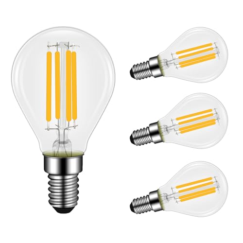 4 Pack 4W E14 LED G45 Filament Bulb Dimmable, Warm White 2700K, 40W Equivalent, Small Edison Screw, 400lm