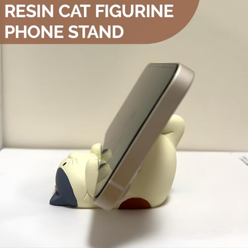 Image of ZORBES Resin Cat Figurine Phone Stand Holder, Sturdy Design to Hold Smartphones Without Tipping, Cute Mobile Stand for Desk, Gift for Cat Lovers, Desk Decor Accessory, 3.2 * 2.4inch