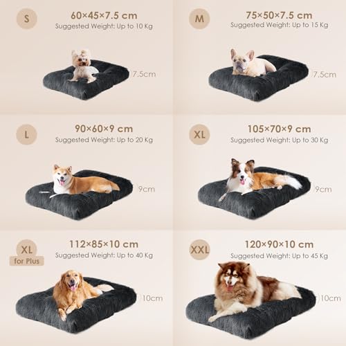 EHEYCIGA Flauschig Hundebett Kleine Hunde, 60x45cm, Hundekissen Waschbar, Kuschelig rutschfest Hundematte mit Langem Plüsch, Dunkel Grau