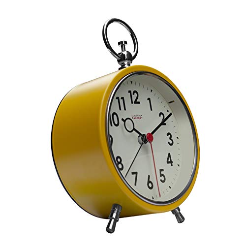 Cloudnola Station Metal Alarm Clock, Yellow And Black, Led Light Up, 4.4 Inch Diameter, Silent Non Ticking, Battery Operated Quartz Movement #TOP1