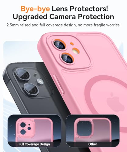 Image of CANSHN Magnetic Compatible with iPhone 12 Case, Upgraded [Full Camera Protection] [Compatible with Magsafe] [Translucent Matte] Shockproof Protective Phone Case Cover 6.1 Inch - Pink