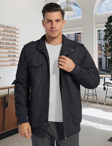 Image of CRYSULLY Men's Winter Casual Thicken Multi-Pocket Field Jacket Outwear Fleece Cargo Jackets Coat
