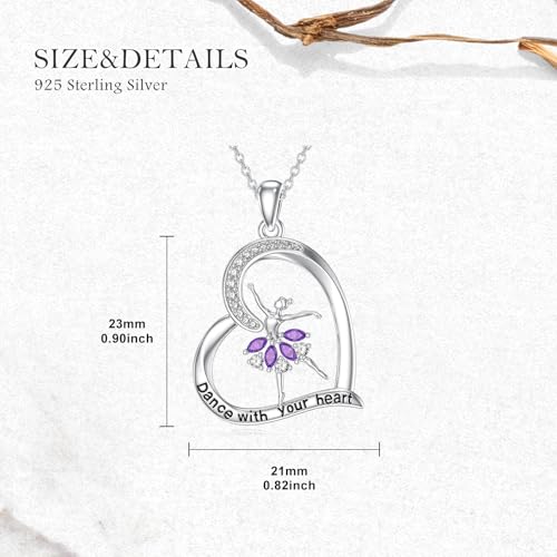 Dance Ballet Necklace for Women 925 Sterling Silver Natural Amethyst Heart Ballerina Dance Pendant Necklace Graduation Gift for Women4