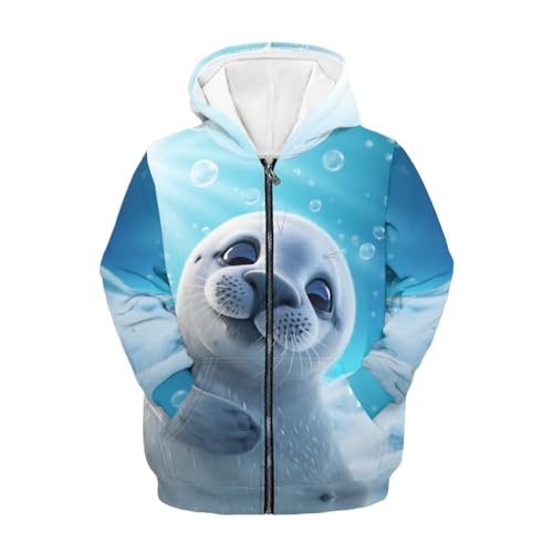 HUIACONG Harp Seal Hoodie Zip Up Teen Girls Hoodies Size 14-16 Kids Cute Sweatshirt Long Sleeve Shirt Jackets Coat Boys Full Zipper Hoody Fall Clothes Outfit Hooded Top Cardigan3