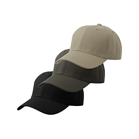 Jh Sports Unisex Plain Structured Curved Visor Adjustable Baseball Cap Hat - 3-Pk Black Charcoal Khaki Cover