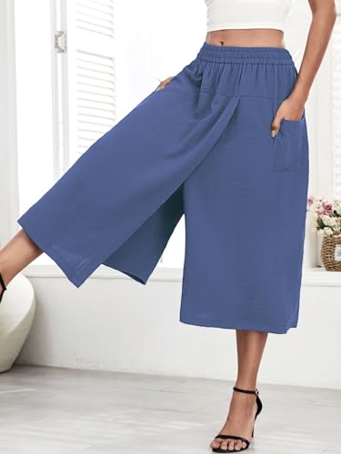 Women's High-Waisted Relaxed Fit Capri Culottes Skorts Flowy Palazzo Pants Skirt Pant with Pockets3
