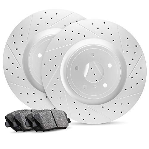 Image of R1 Concepts Rear Brake Kit Fits 2016-2022 Mazda CX-9| Ceramic Brake Pads and Drilled Slotted Brake Rotors| 12.8 inch Rear