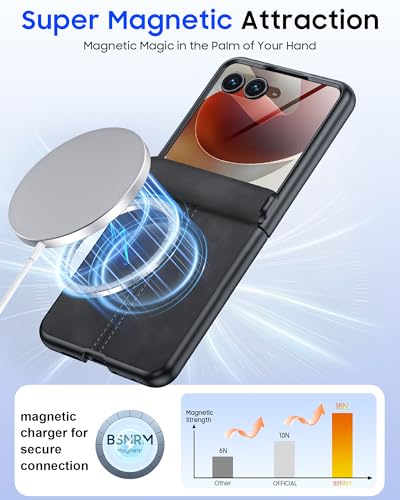Image of Magnetic for Motorola Razr 2026 Case with Hinge Protection & Built-in Outer Screen Protector, Fit for Magsafe, Ultra-Thin PU Leather Matte PC Shockproof Cover for Moto Razr 2026-Black Gray