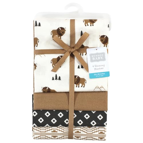 Image of Hudson Baby Unisex Baby Cotton Poly Flannel Receiving Blankets, Wild Buffalo, One Size