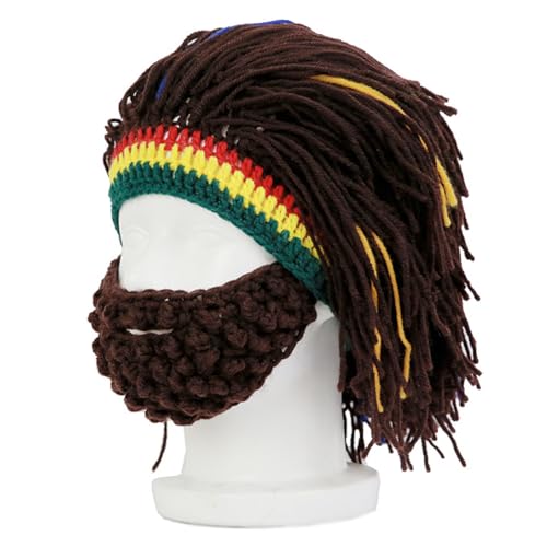 Image of Funny Rasta Wig Beard Hats Knitted Jamaican Rasta Beanie Hat with Dreadlocks Christmas Halloween for Men Women