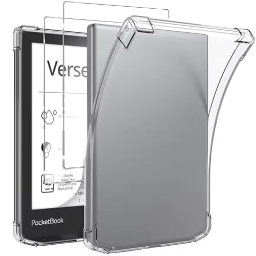 KUSINHOKA Hülle für Pocketbook Verse/Verse Lite/Verse Pro/Verse Color 6 Zoll + [2 Stück] Schutzfolie, [Stoßfest] [Anti-Kratzen] Weich Silikon Shock-Absorption Case SchutzhülleI, Transparente