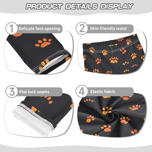 Orange Cat Dog Paw Print Girls Casual Leggings for Kids Printed Long Pant Bottoms Stretch and Soft3