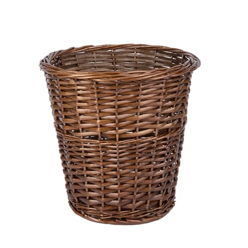 Handmade Natural Wicker Trash Bin Home and Office Waste Basket Bathroom Bin Chic Paper Bin (Brown)