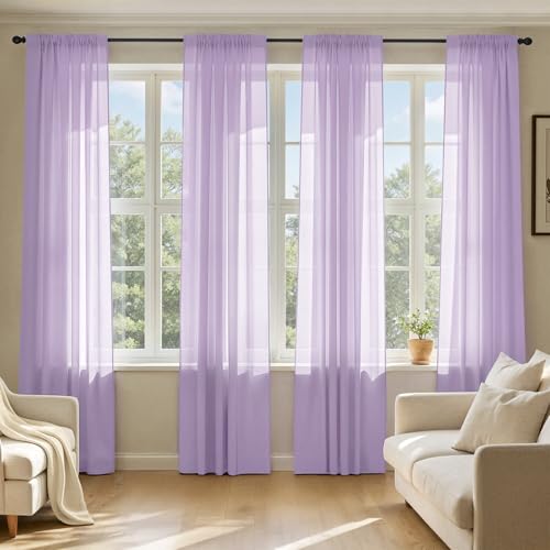 MIULEE Light Purple Sheer Curtains 84 Inches Long 4 Panels Set Lavender Light Filtering Rod Pocket Voile Drapes for Living Room and Bedroom Airy Soft Fabric Window Treatments 42 x 84 Inches