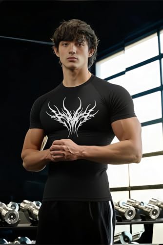 Image of Men Polyster Lycra Printed Half Sleeves Compression T-Shirt for Gym