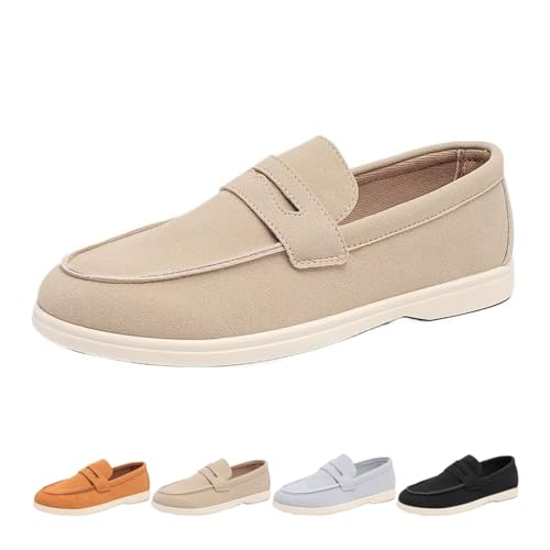 Men's Retro Suede Loafers Slip-On Driving Shoes, Comfort Penny Loafers for Casual Business, Lightweight Breathable Summer Shoes