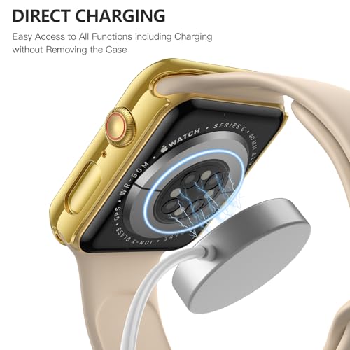 Image of Misxi Screen Protector Case for 40mm Apple Watch SE3 /SE2 /SE /Series 6 /5 /4 | 2-Pack Cover with Tempered Glass for SE3 /SE2 /SE /Series6 /5 /4, Scratch Resistant Sensitive Touch, 1 Gold + 1 Transparent